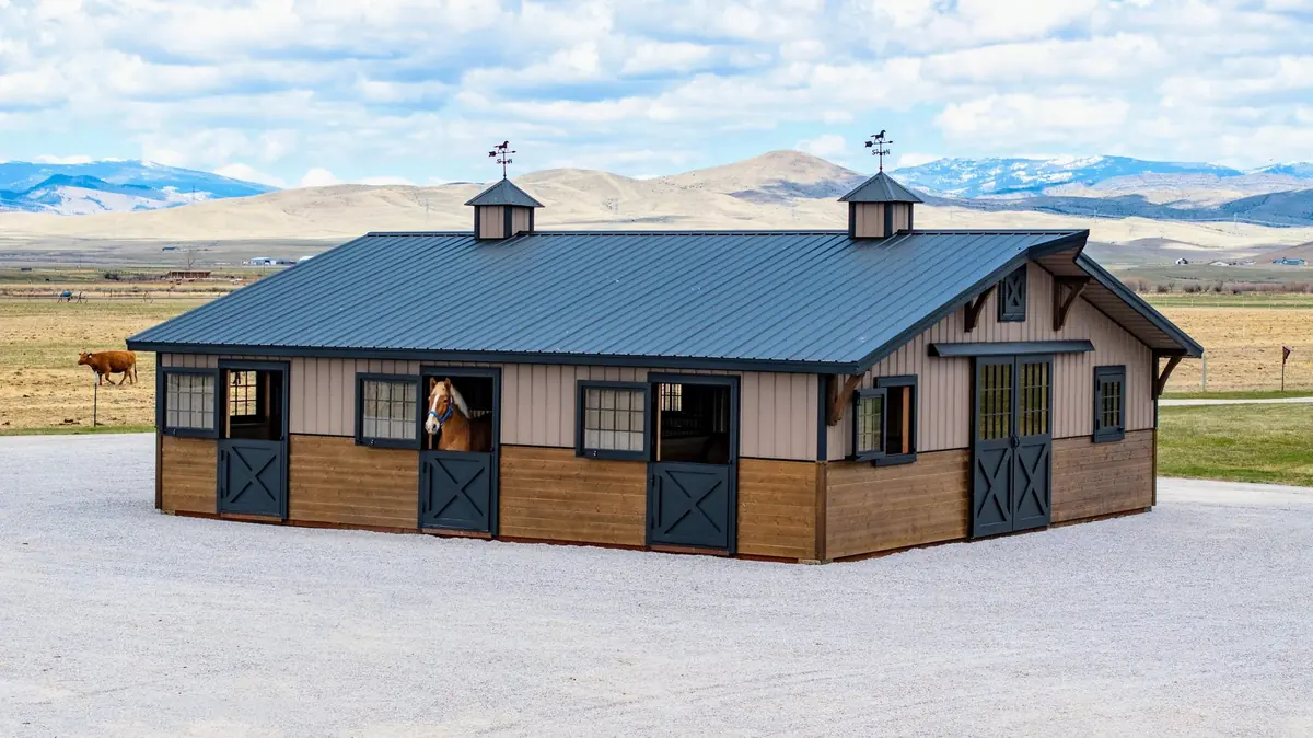 34×36 two-piece horse barn, Helena, Montana