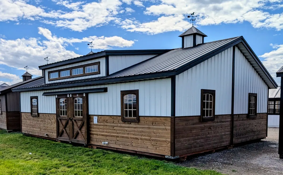 24×36 two-piece horse barn with dormer roofline and metal roof, Three Forks, Montana